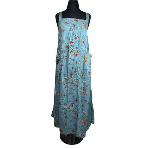 Yesno Bohemian Maxi Dress Front Pockets Wide Straps Floral Beach Summer Teal L